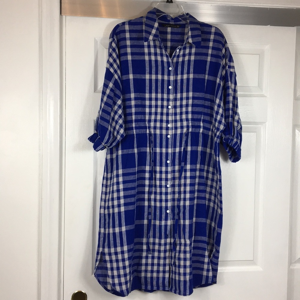 Zara Woman Blue Plaid Dress X-Large